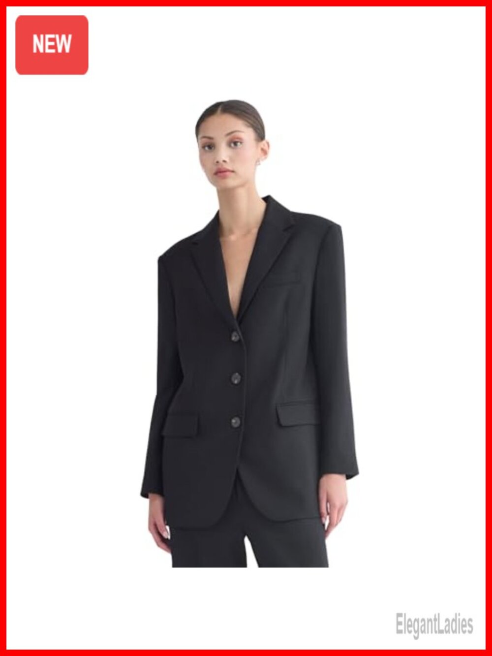 Wool Blend Oversized Single-Breasted Blazer with Stretch